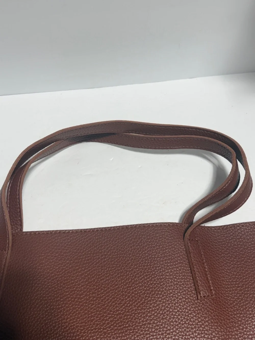 Vince Camaro Brown Pebble Leather Tote with Black Center Stripe